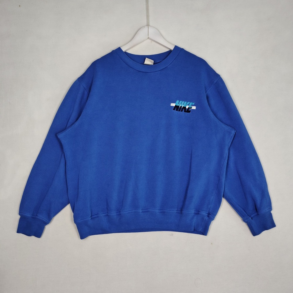 Nike Crewneck Sweatshirt Blue Multi-Color Stacked Logo Vintage Style 753